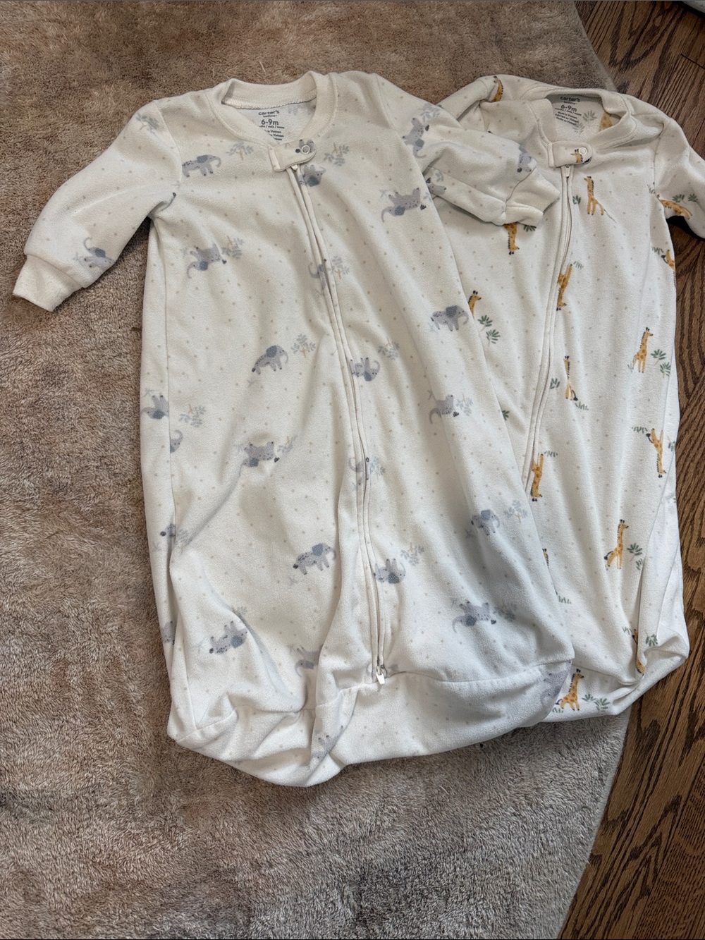 Set of 2 Sleep Sacks with Elephant and Giraffe Prints